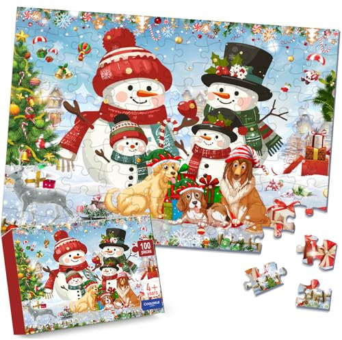 Cooldele Weihnachtspuzzle, 100-teiliges Papierpuzzle für Kinder im Alter von 4, 5, 6, 7 und 8 Jahren, große Teile, Weihnachtsgeburtstagsgeschenk für Kinder und Senioren