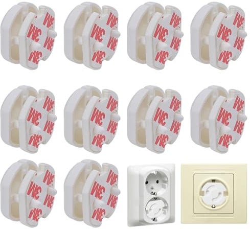 EYVRPAU 10 pezzi Blocco di sicurezza per bambini per prese di corrente, spina di sicurezza per prese di corrente, blocco di sicurezza per bambini e neonati, non adesivo (bianco)