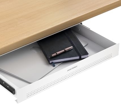 Desktronic Schreibtisch-Organizer, Untertisch-Aufbewahrungsbox, Schreibtisch für Büro Schule Homeoffice Schreibwaren, Metallschublade, Versteckte Schubladenbox (Weiß)