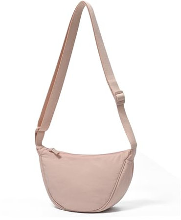 ANYWN - Borsa a tracolla da donna a mezza luna, stile casual, in tinta unita, con tracolla regolabile, rosa chiaro