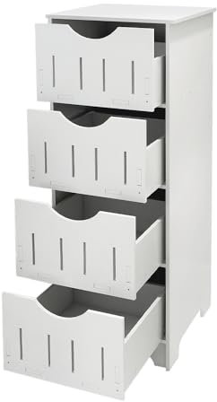 XUANYU 4 Niveaux Meuble de Rangement pour Toilettes Commode de Rangement avec 4 Tiroirs Armoire de Salle de Bain Support pour Papiers Toilette Meuble Colonne de Toilettes, Blanc-30×30×82 cm