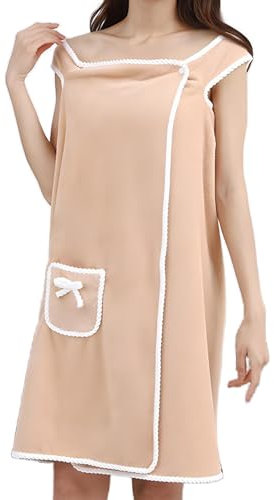 LHLZNB With pockets Bathrobe Bath Towel Wrap Womens Wearable Bath Towel Bathtub Shower Dress Absorbent Bathing Skirt for Sauna Spa Shower,bath towels,Suitable for home, swimming, beach (khaki)