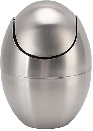 Lufodon Mini Poubelle De Bureau en Forme D'œUf en Acier Inoxydable avec Couvercle Pivotant pour Salle De Bain, Chambre à Coucher Et Bureau – ÉLéGant Et Spacieux – Design Efficace