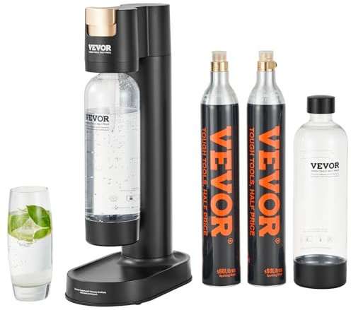 VEVOR Macchina per Acqua Frizzante, Kit Acqua Soda con 2 Bottiglie in PET da 1 L Senza BPA, Macchina per Gassatura Domestica Bombola senza CO2, Compatibile con Le Bombole di CO2 da Avvitata da 60 L