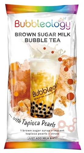 Bubbleology Brown Sugar Sachet Bubble Tea Single Serve Sachet with Strawberry Popping Boba | Pack of 1 | Just Add Water