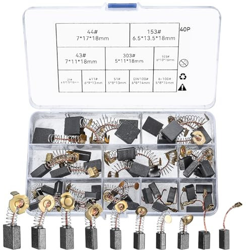 Tenbrachian 40 Pcs Escobillas Motor Electrico, Escobillas de Carbon, Cepillos de Carbono para Motor, Cepillo de Carbón para Herramientas Eléctricas Amoladora Angular Sierra Circular (10 Tamaños)