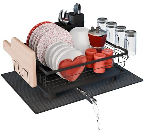 Escurreplatos sobre Fregadero - escurridor de Platos para Fregadero con Alfombrilla escurreplatos y Sistema de Drenaje automático a Fregadero - Fácil Limpieza y Montaje Sin Herramientas (1 Nivel)