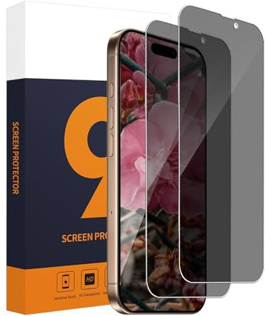 Carantee 2 Pack Verre Trempé pour iPhone 16 Pro Max 5G, 2.5D bord rond Anti Espion Protection Écran, 9H Dureté Sans Bulle, Tactile sensible, Anti Rayures, HD iPhone 16 Pro Max Spy Vitre Protection