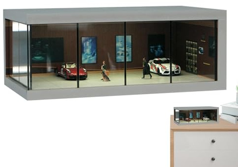 1:64 Scala parcheggio Display Case Modello di stoccaggio Auto Scatola Dust Aover Auto Garage Organizzatore Protezione Organizzatore VEICOLO DI VEICOLO LUCI LED LED