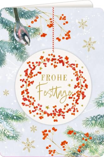 Weihnachtskarte mit Anhänger – Frohe Festtage: Zauberhafter Winterwald - Bastin: Doppelgrußkarte mit Anhänger und Goldfolie