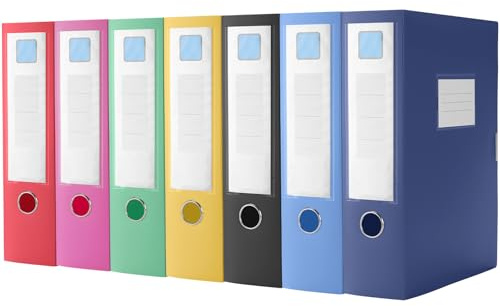 FUNSUEI 7 Stück Aktenordner A4 Bunt, 7,5 cm Breit, 7 Farben Dokumentenbox A4 Kunststoff, Archiv-Schachtel für Büro
