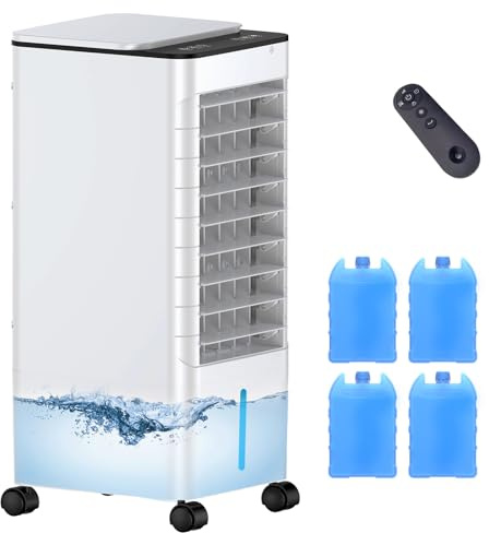 BIESQYA - Portable Air Conditioner, No Wires, Oscillating Evaporative Fan without Window, Removable Water Tank, 2 Ice Boxes