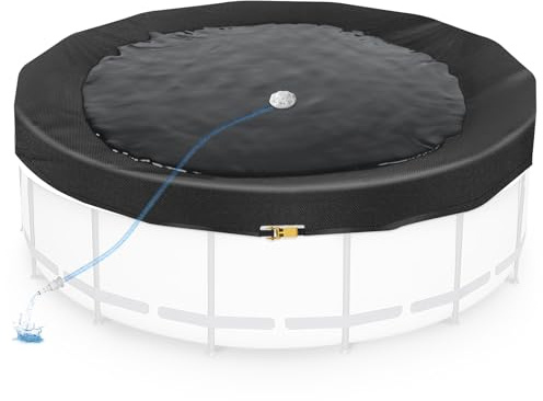 12FT Round Pool Cover with Automatic Drain, 420D One-Piece Tear Resistant Above Ground Pool Cover with Ratchet Buckle, Quick Installation/Preventing Waterlogging/Windproof/UV Protected