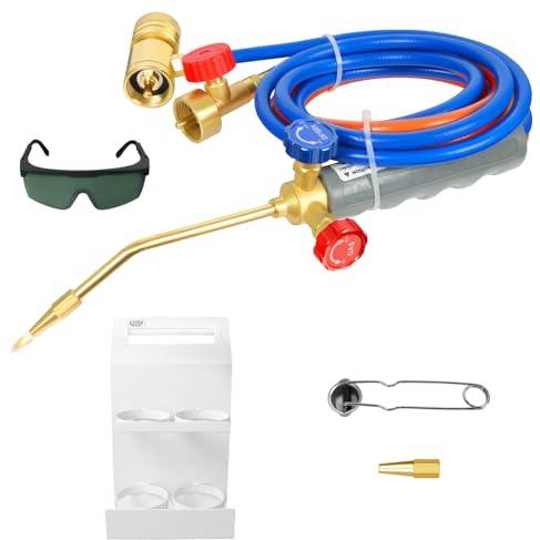 Kodilin Kit de torche de brasage pour gaz et propane MAPP - Kit de chalumeau de coupe en laiton et acier inoxydable avec boîtier en métal - Chalumeau de soudage pour soudure, bijoux, CVC, soufflage de