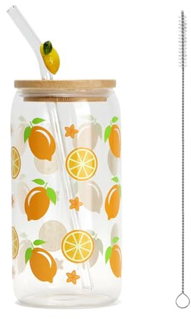 ZenithAura Limoncello Gläser, Glas Mit Deckel Und Strohhalm, Zitrone deko, Limoncello Geschenk Frau, Für Cocktails, Limoncello Geschenk, Limoncello Spritz Gläser Geschenkset