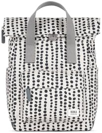 ROKA London Canfield Small Canvas Roll Top Backpack | Roll top backpack with weather-resistant recycled canvas, wide zip opening, tablet storage and adjustable straps
