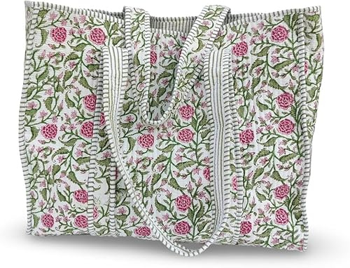 Generisch Indische Baumwoll-Stepptasche, Einkaufstasche, Vintage-Einkaufstasche mit Blumendruck, Ethno-Handgemachte Tasche
