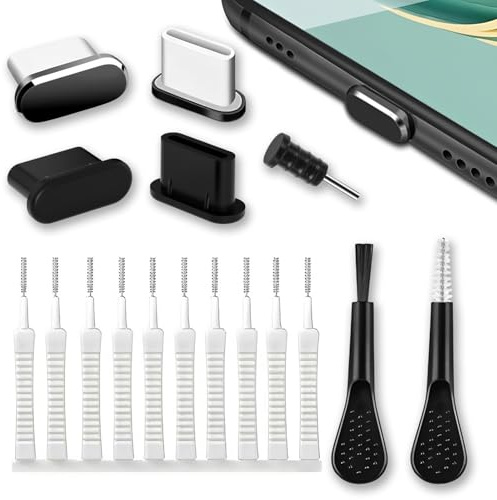 17PCS Phone Cleaning Kit, Avavani Phone Port Cleaning Brush Set | with USB-C Metal/Plastic Dust Plugs, Charging Port Cleaner for Speaker, Headphone Jack, Reusable Cleaning Tools