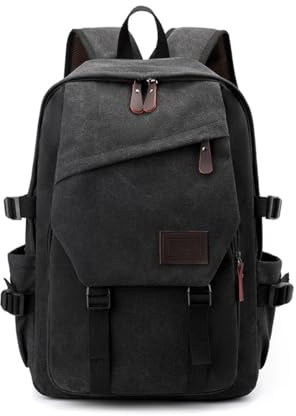 SONARIN Canvas Rucksack Herren,Große Kapazität Modischer Casual Tagesrucksack 15,6 Zoll Laptop Rucksack Tragbarer Arbeit Schulrucksack Reise-Rucksäcke(Schwarz)