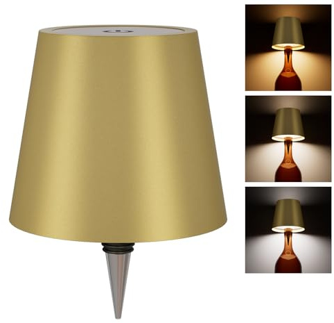 nulmvic Wireless Bottle Lamp,Touch Control Table Lamp, Dimmable 3 Color Temperatures,Wine Bottle Light for Bars,Restaurants,Outdoor,Decor(Mattegold)