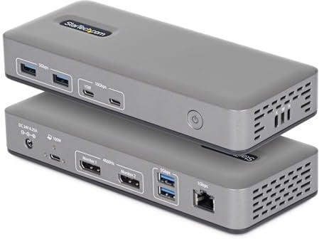 StarTech Treiberloses USB-C Dual 4K 60Hz DisplayPort Dock, 100W PD | Dual-Monitor Windows-Dockingstation, Gigabit Ethernet, unkomprimiertes Video aus nativer GPU, ohne Treiber, VESA