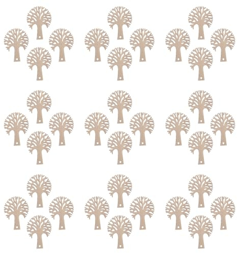 HEALSOPTHY 50 Stück Holzbaum Ausschnitte mit Aufhängelöchern Unbehandelte Naturholzscheiben zum Basteln für Selbstgemacht Weihnachtsdekoration und Hochzeitsfeiern