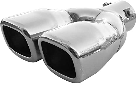 Auspuffblende Doppelrohr Endrohr Edelstahl Auto Endrohrblenden Auspuffendrohr Auspuffrohr Tuning Universell Schalldampf Blende Sport Chrom Auspuffspitzen 43-53 mm