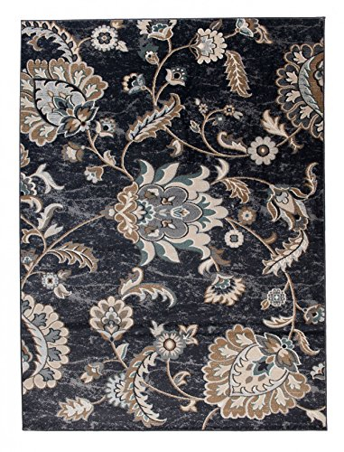 Carpeto Orientteppich Teppich Schwarz 250 x 350 cm Blumen Muster Emirat Kollektion