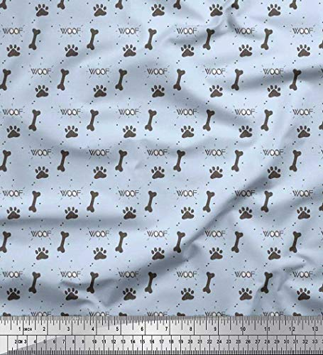 Soimoi Blau Baumwolle Batist Stoff Punkt, Knochen & Pfote Hund Stoff Meterware 42 Zoll breit