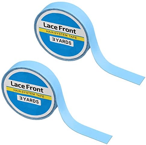 2PCS Lace Front Wig Support Tape, Hair Extension salon Blue Tape Double Sided Adhesive Roll Sticky Tape(0.8cm*3yard)
