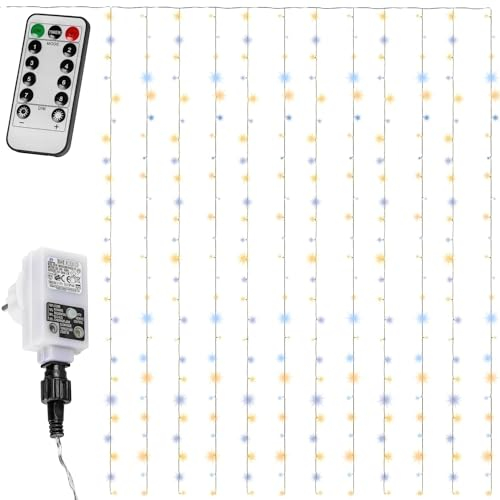 VOLTRONIC LED Lichtervorhang, innen und außen, IP44, Fernbedienung, Größen- und Farbwahl, 3x6 m 600 LEDs, kaltweiß/warmweiß