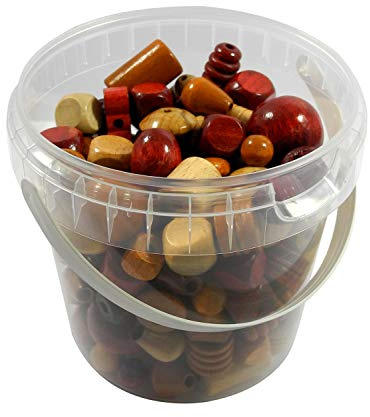 Pracht Creatives Hobby 0855-143 Holzperlen Mix im Eimer, Naturtöne 210 g, Sortiert in verschiedenen Formen und Farben, zum Basteln von Ketten, Armbändern und anderem Schmuck