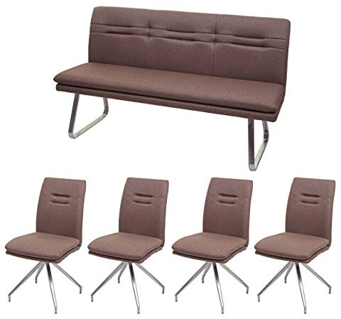 Mendler Esszimmer-Set HWC-H70 Stoff/Textil - braun 160cm | Sitzgruppe, Esszimmergruppe, Esszimmergarnitur, Edelstahl, gebürstet