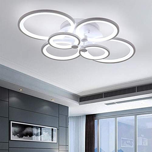 AIRUI 6 Kopf Kreis LED Deckenleuchte Modern Unterputz Deckenlampe Kreativ Lüster Licht Leuchte Für Wohnzimmer Esszimmer Schlafzimmer,White+Neutral Light-80W