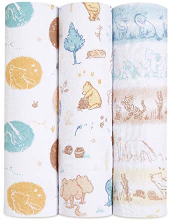 aden + anais Coperte in mussola di cotone 100% per neonati e ragazzi, ideale per neonati e bambini, regalo perfetto per la doccia, Winnie in The Woods, 120 x 120 cm, confezione da 3