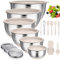 Wildone Rührschüsseln mit luftdichten Deckeln, 22 Stück Edelstahl-Metallschüsseln, 3 Reiben, Messmarkierungen und rutschfeste Unterseite, 0.63 QT, ideal zum Mixen und Servieren (Khaki)