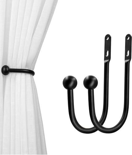 VRSS Wall Mount Curtain Tiebacks Drapery Holdbacks Curtain Holdback Hooks Simple Style (2pcs Black)