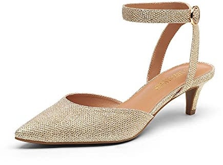 DREAM PAIRS Low Heels for Women Wedding Dress Low Heels Closed Toe Pump Shoes DPU215,Size 6,Gold/Glitter,DPU215