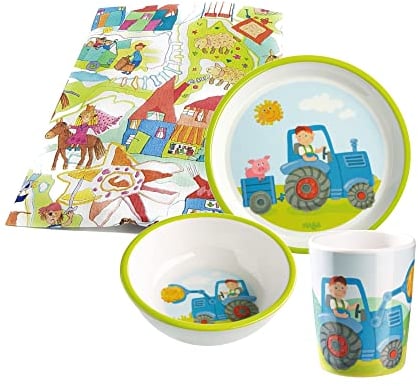 Haba Geschirrset Traktor Melamin Kindergeschirr Geschenkset (3-teilig)