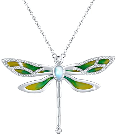 ZIPPICE Mondstein Libellen Halskette S925-Sterlingsilber Libellen Schmuck Libelle Glücks Damen Kette Schmuckgeschenke für Frauen und Mädchen