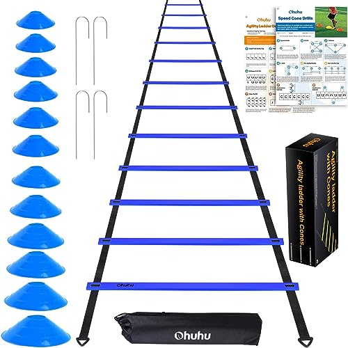 Ohuhu Koordinationsleiter, 4-6M Trainingsleiter Fußball Agility Leiter Übungen Koordinationstraining Leiter mit Tasche und Lernprogramm