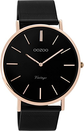 Oozoo Vintage Damenuhr mit Milanaise Metallband 40 MM Rosegoldfarben/Schwarz/Schwarz C8869