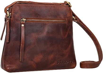 STILORD 'Hope' Handtasche Damen Echtleder Elegante Umhängetasche Klein Ausgehtasche Vintage Ledertasche Abendtasche zum Ausgehen Kleine Frauen Schulter Tasche Leder, Farbe:porto - cognac