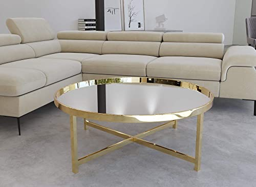 DecoInParis Table Basse Ronde en Verre doré Baria