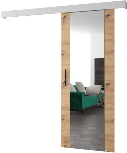 ABIKSMEBLE Salwador 2 Système de Porte Coulissante avec un Cache Rail et Miroir - Portes Coulissantes Murales Intérieures - Construction Solide - 90 x 204 cm - Artisan