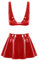 Agoky Damen Sexy Lack Leder BH und Minirock High Waist A-Linie Faltenrock Reizwäsche Disco Raver Tanz Kostüm Clubwear S-4XL Rot M