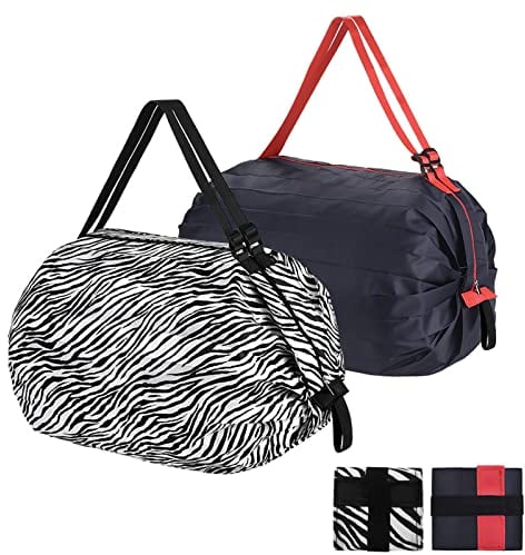 QZDAFFIC 2 Stück Einkaufstasche Faltbar Tote Bag Notabag mit Reißverschluss, Shopper Große Taschen Damen Wiederverwendbare Badetasche Carrybag für Reisen Camping