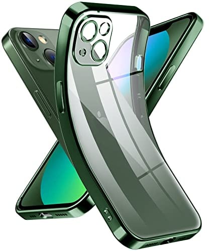 Supdeal Coque Crystal Clear pour iPhone 13, Jamais Jaune avec Protection de la Caméra, Étui Housse de Téléphone Portable Transparente en Silicone Ultra Fine et Légère, 6,1, Vert Foncé