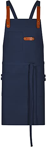 EXNER Grill- & Latzschürze aus 100% Baumwolle – Robuste Canvas-Schürze mit Taschen & Kreuzbindung – Arbeits- & Kochschürze für BBQ, Küche & Handwerk, Farbe navy