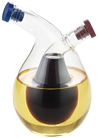 Pcscevcr Dispensador de aceite y vinagre 2 en 1, recipiente de vidrio transparente para botellas de aceite de oliva con tapones de corcho, suministros de cocina tarro de vidrio (forma de coma)